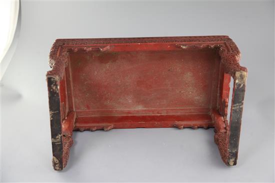 A Chinese cinnabar lacquer small table, 18th / 19th century, W.8cm D.26cm H.25cm